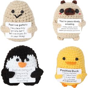Cute Positive Crochet Animals Set, 4PCS Emotional Support Crochet Potato & Duck with Positive Card, Funny Appreciation Gifts for Teacher, Nurse, Families, Office Desk Decor for Women, Men