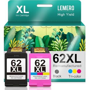 LEMERO Remanufactured 62XL Ink Cartridges Black Replacement for HP 62 Black Ink Cartridge 62XL Ink Cartridge Combo Pack Work with Envy 7645 7640 7645 Envy 5660 5540 Officejet 250 200 Printer (2 Pack)