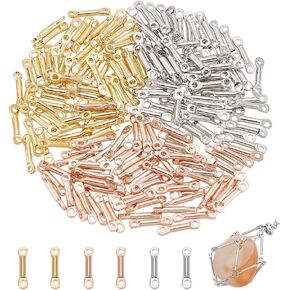 PH PandaHall 180pcs 3 Colors Bar Links Connectors Brass Bar Jewelry Connector 2-Hole Strip Stick Bar Link Charms Earrings Connector Rod Charms Blank Link for Earring Necklace Jewelry Making 8x1.2mm