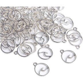 Acxico 50Pcs Antique Silver Wave Charm for Jewelry Making Bracelet Accessories DIY