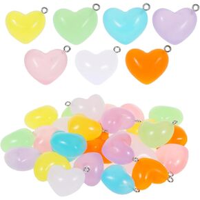 LUBINGSHINE 30pcs Glowing Solar Luminous Star Heart Moon Charms, Mixed Resin Glow in The Dark Star Pendant for DIY Jewelry Craft Making Party Decoration