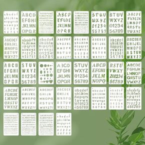 Small Letter Number Stencils – 36 PCS Reusable Multi-Size Plastic Alphabet Templates (1/4" to 1.25") with Geometric Shapes for DIY Painting, Journaling, Wood & Fabric