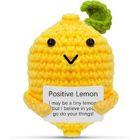 Funny Positive Lemon, Crochet Lemon with Positive Card, Cute Knitted Lemons Plush for Family Friends Encouragement Gift and Home Decor