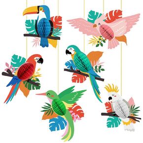 6 Pieces Tropical Birds Honeycomb Paper Cutouts Hanging Parrot Hawaiian Luau Tropical Party Decorations for Summer Beach Jungle Safari Rainforest Theme Birthday Party Home Classroom Decor Supplies