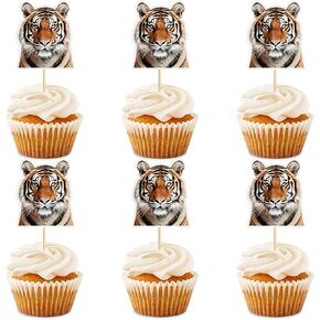 Ercadio 24 Pack Tiger Cupcake Toppers Picks Jungle Safari Animal Cupcake Picks Tiger Birthday Cupcake Decorations for Baby Shower Birthday Animal Theme Party Cake Decor Supplies
