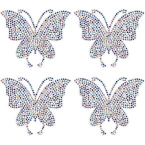 4pcs Rhinestone Butterfly Patches, Butterfly Iron On Patches, Sparkly Clothing Repair Patch for Dress Skirt Jean Jacket Pant Sweater Hat Bag DIY Craft Colorful Rhinestone Patches, 2.83x2.36in