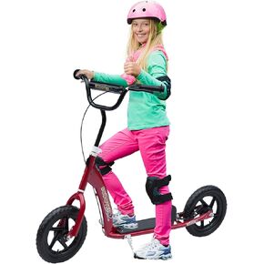 HOMCOM Kick Scooter for Kids 5-12 Years Old, Big Wheel Kids Scooter with Adjustable Height Handlebar, Non-Slip Footplate, Rear Brake