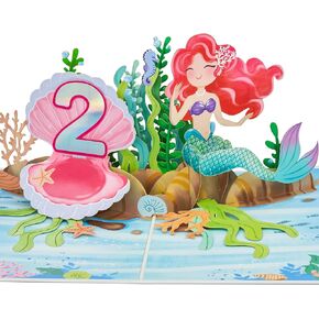 Happy 4th Birthday Pop Up Card, Mermaid, Pearl Shell, Ocean, 3D Greeting Card, Gifts for Girls, Daughter, Granddaughter, Niece, 5x7 - Includes Envelope And Message Note