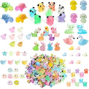 146PCS Luminous Mini Resin Animals Miniature Figurines Glow in The Dark Micro Landscape Ornament