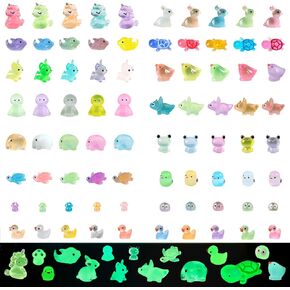 80PCS Luminous Mini Resin Animals Tiny Glow in The Dark Miniature Accessories Ducks Figures Variety Pack for DIY Micro Landscape Aquarium Dollhouse Garden Decoration