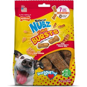 Nylabone Nubz Flavor Bursts Natural Edible Chew Bones for Dogs, Healthy Long Lasting Chews Made in The USA, Grain-Free Dog Treats for Large Dogs, Bacon & Cheese Flavor (7 Count)