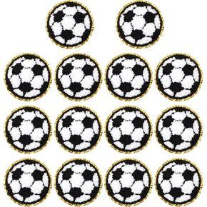 14pcs Soccer Iron On Patches, Gold Edge Chenille Patches Sports Soccer Ball Patch Embroidered Sew on Applique for Clothes Bag Hats Backpacks Jackets Shirt DIY Craft Repair
