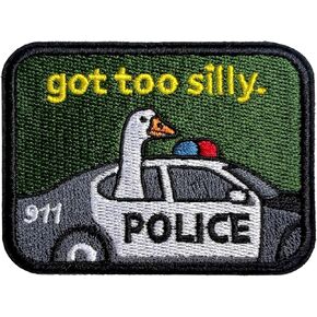 Police Got Too Silly Hook and Loop Patch, 3 Inches Sew On Patches, Embroidery Patches for Backpacks Bags Vest Dog Harness, Tactical Military Embroidered Patches, Goose DIY Patch for Boys Girls
