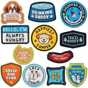 12 Pieces Dog Patches, Hook and Loop Funny Cute Dog Patches for Harness Removable Vest Collar