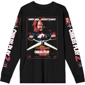 Chucky Child's Play 2 VHS Cover Art Crew Neck Long Sleeve Men's Black Tee