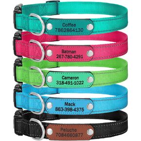 Reflective Engraved Dog Collars ,Personalized Custom Nylon Dog Collar ,5 Colors , Adjustable for Puppy Small Medium Large Dogs (Nylon)