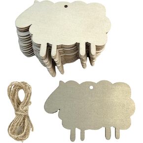 30 Pcs Unfinished Wood Sheep Cutouts Crafts Sheep Shaped DIY Hanging Ornaments with Jute Twines Wood Tags for Baby Shower Wedding Birthday Christmas Party Decorations