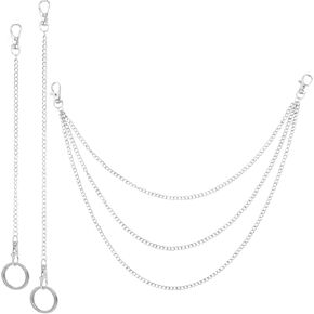 3 Pcs Belt Chain Jeans Pants Chains Silver Pocket Chain Clothing Accessories Purse Chains for Handbags for Wallet Pants Jeans Goth Accessories Jewelry Gift Hip Hop Biker Trouser Men Women