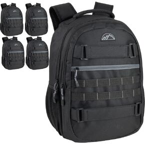 Trail maker (24 Pack) Bulk 19 Inch Heavy Duty Dual Compartment Laptop Backpacks with Skateboard Straps for Homeless Adults, College (All Black Pack)