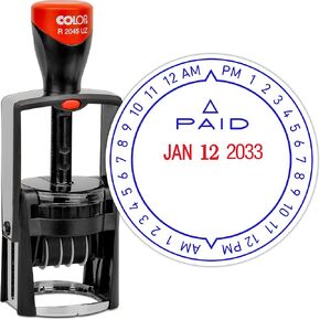MaxMark - Professional Heavy Duty Self-Inking 12 Hour Time and Date Stamp with Custom Text Message Black Ink