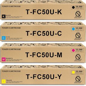 T-FC50U TFC50U Toner Cartridges Replacement for Toshiba T-FC50U-K T-FC50U-C T-FC50U-M T-FC50U-Y Toner Cartridge for E-Studio 2555C 3055C 3555C 4555C 5055C Printer Ink 4-Pack, Black Cyan Magenta Yellow