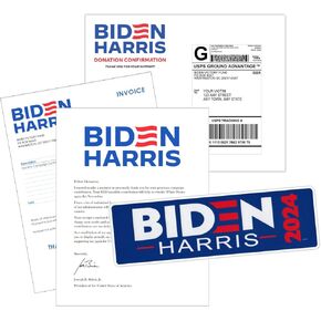 Funny Prank - Joe Biden 2024 Campaign Donation Confirmation, Letter Invoice Bumper Sticker, We Send Directly to Your Victim, 100% Anonymous