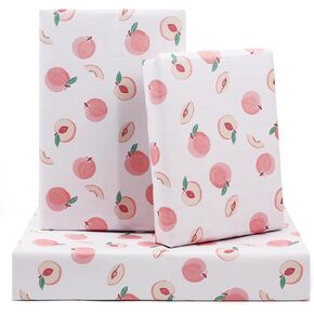 NEPOG Peach Wrapping Paper, Pink Fruit Wrapping Paper, Cute Sweet Fresh Peaches Gift Wrap Paper 6 Sheets Folded Flat 20x28 inches per Sheet for Birthday, Baby Shower, Wedding, Summer Winter Party