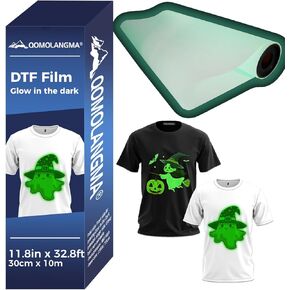 DTF Film Roll 11.8 in x 32.8 ft DTF Glow in The Dark Luminous Film Roll for Direct to Film Transfer Printing Cold Peel