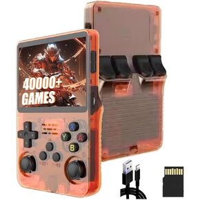 R36S Retro Handheld Game Console 128G,40000+ Games,21 Emulator,Retro Console 3.5" IPS Screen 640*480,3500mAh,Open Source Linux System,Portable Mini Emulator Handheld,Gift for Men (Pink)