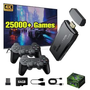 2025 New Retro Gaming Console, Retro Game Stick Built-in 25,000+ Classic Video Games, 4K HDMI Output Plug & Play Emulator Consoles Includes Dual 2.4GHz Wireless Controllers (64GB)