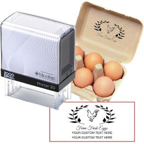 Self Inking Stamp for Personalized Egg Box Saying Farm Fresh Egg Carton Stamp Then Your Farm Name as a Custom Stamps Self Inking for Business Large Rubber Custom Stamp Size 1 3/8" x 2 15/16"