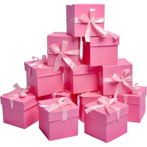 6"×6"×6"Pink Gift Boxes with lids,12 Pcs Beautiful Squared Boxes with Ribbon Perfect for Weddings,Christmas, Birthday,Valentines Day