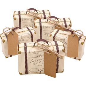 Faylapa Suitcase Candy Boxes, Party Favor Candy Box, Vintage Kraft Paper Gift Bag for Travel Theme Party,Wedding,Birthday,Bridal Shower (Travel Themed 50pcs)