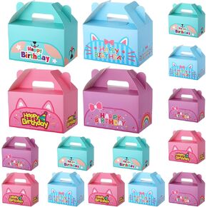 Honeydak 16 Pcs Cartoon Cat Birthday Party Boxes Cute Cartoon Goodie Gift Boxes Happy Birthday Favor Bags for Cat Themed Pet Party Decorations, Snacks, Candy