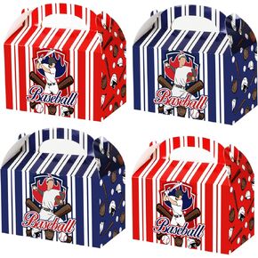 chiazllta Baseball Party Favor Treat Boxes Gift Boxes Baseball Candy Cookies Snack Goody Cardboard Box with Handles for Kids Sports Party Supplies Decorations, 12 Pcs