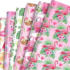 HOWAF 12 Christmas July Flamingo Wrapping Paper, Hawaiian Flamingo Wrapping Paper, Pink Summer Birthday Wrapping Paper Folded Flat DIY Craft Gift for Summer Christmas Party, Baby Shower Decoration