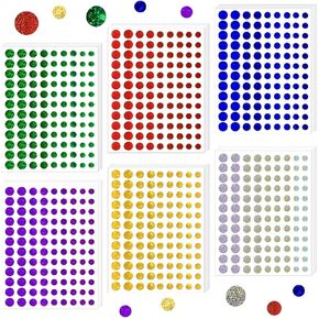 12 Sheets in 4 Size 6 Colors Laser Stickers Small Shiny Dot Colored Stickers Different Sizes Glitter Round Stickers for Packages Crafts Festival Classroom Office（12 * 9/108pcs per Sheet