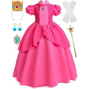 Pink Princess Costume for Girls Cosplay Pink for Halloween Birthday Party Dress Up 3-12Y