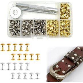 Leather Rivets Kit - Double Round Cap Screws 120pcs Mixed Sizes Punk Clothing Rivet Tool with Setting Tools for DIY Leather Craft, Belts, Clothing, Purse, Punk Accessories
