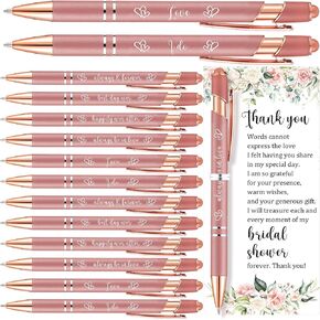 30 Set Bridal Shower Favors for Guests Wedding Rose Gold Pens Bulk with Thank You Cards Bridal Shower Retractable Ballpoint Pen for Guest Party Gifts Prizes Wedding Souvenirs