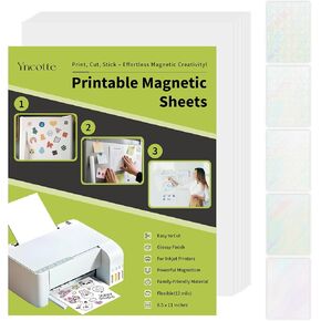 Printable Magnetic Sheets, 8.5x11" Inkjet Printable Paper 5PCS with Holographic Stickers Paper 5PCS Heavy Duty 12mil Magnet Paper Flexible Thickness for Circut DIY Crafts