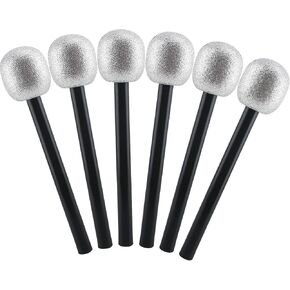 6 Pack Glitter Plastic Microphone Toy Silver Fake Stage Mic Costume Prop for Cosplay Stage Play Prop Birthday Karaoke Theme Party Favors