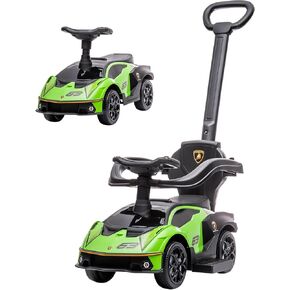 Aosom 2-in-1 Ride On Push Car for Toddlers 1-3, Licensed Lamborghini Stroller Sliding Car, Push-Along with Under Seat Storage Horn Engine Sound and Steering Wheel, Manual, White
