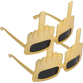 jarbins 2 Pairs Golden Middle Finger Sunglasses Novelty Finger Glasses Funny Eyewear for Halloween Masquerade Cosplay Props for Adults Party Favors