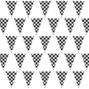 100Ft Checkered Flag Banner, Race Car Themed Birthday Party Decorations Supplies, Black and White Checkered Pennant Racing Banner