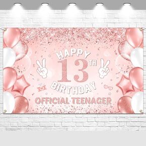 Avezano 13th Birthday Decorations for Girls Official Teenager Happy 13th Birthday Banner 6x3.6 ft Cheers 13 Years Old Birthday Party Backdrop