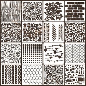 16Pcs Mixed Media Art Stencils, Reusable 6 X 6 Inch Texture Abstract Stencils for Airbrush Painting DIY Crafts Card Making