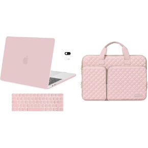 MOSISO Compatible with MacBook Pro 13 inch Case M2 2024-2016 A2338 M1 A2251 A2289 A2159 A1989 A1708 A1706, Plastic Hard Case&360 Protective Square Quilted Sleeve& Keyboard Cover, Rose Quartz