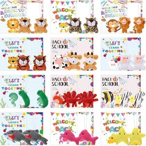 Zhanmai 24 Set Welcome Back to School Mini Animal Plush Toy Classroom Gifts for Students First Day of School Animal Plush Toys Bulk with Wish Card for Goodie Bag Fillers Party Favors
