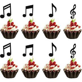 36 Pcs Music Note Cupcake Toppers Black Glitter Music Note Party Decorations for Themed Party Rock Concert Theme Baby Shower Wedding Birthday Cake Decorations Supplies, 4 Styles